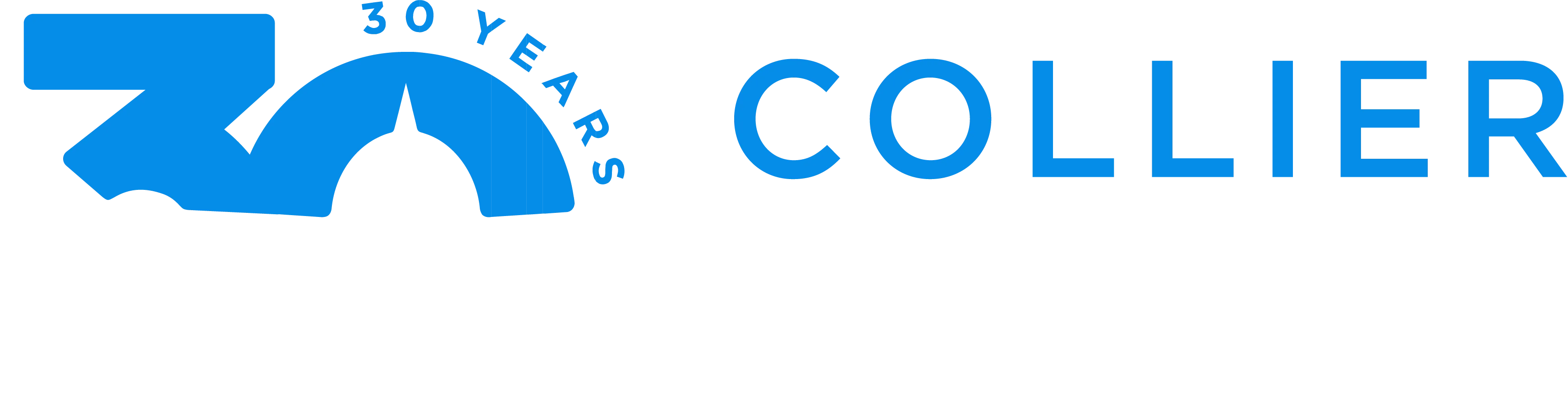 Collier Aerospace 30 years horizontal - blue and white